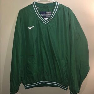 Vintage Reebok Mens Large Green V Neck Long Sleeve Pullover Jacket Windbreaker